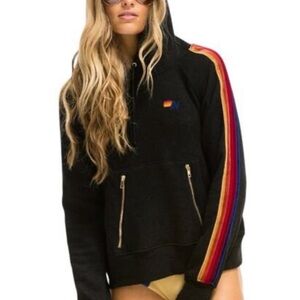 Aviator Nation Black Hoodie with Multicolor Stripes